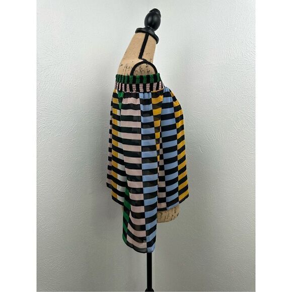 Bar Iii Women’s Multi-Colors Off-the-Shoulder Bell-Sleeve Blouse Size Small - Picture 4 of 12